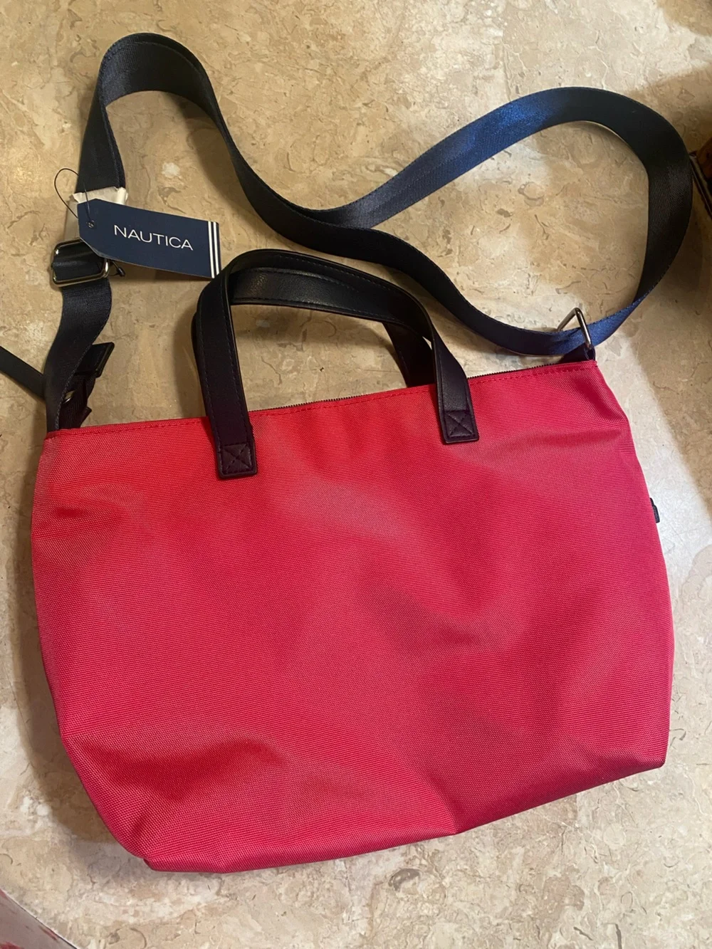 Nautica Red Duffel-Style Crossbody Bag with Black Trim